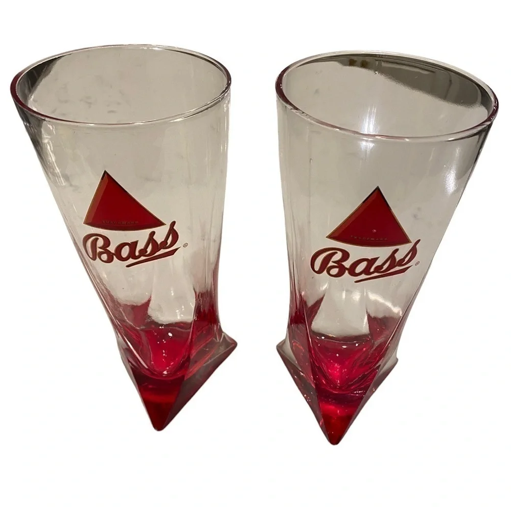 BASS ALE Beer Glasses Red Triangle Bottom English Bar Decor British Barware